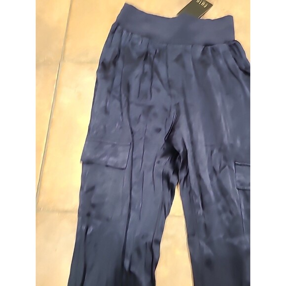 NWT Fate Blue Satin Cargo Jogger Pant Women's Wide Band Waist Ankle Size Sm. - Picture 4 of 8